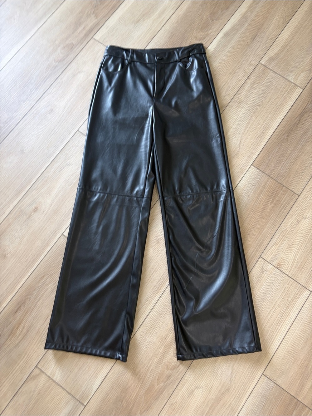 SHEIN Black Faux Leather Wide-Leg Pants